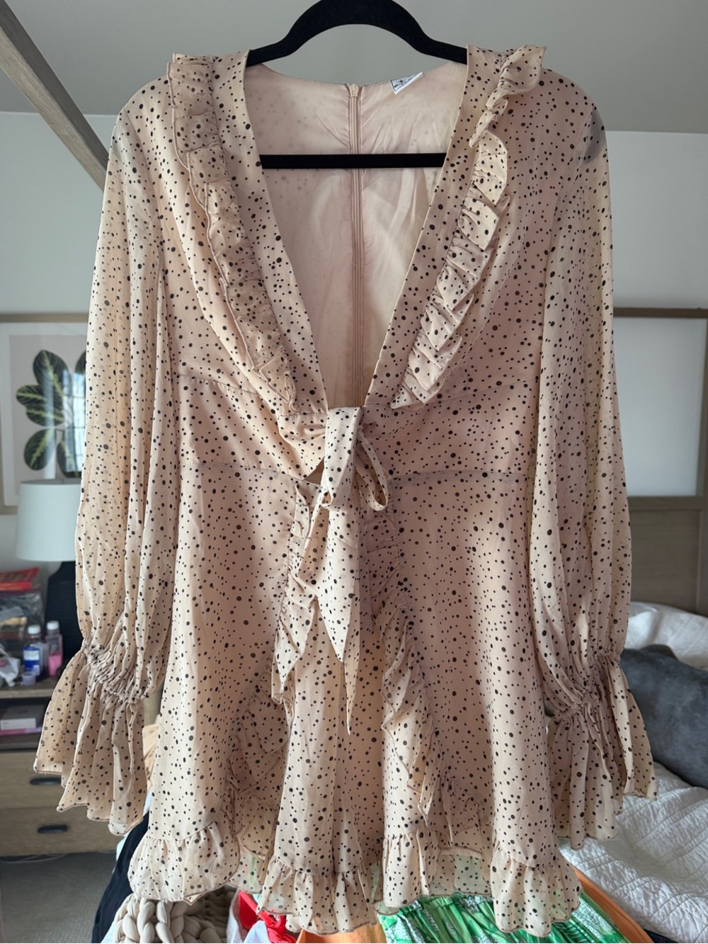 Angel Biba Cream Polka Dot Ruffle Tie-Front Blouse